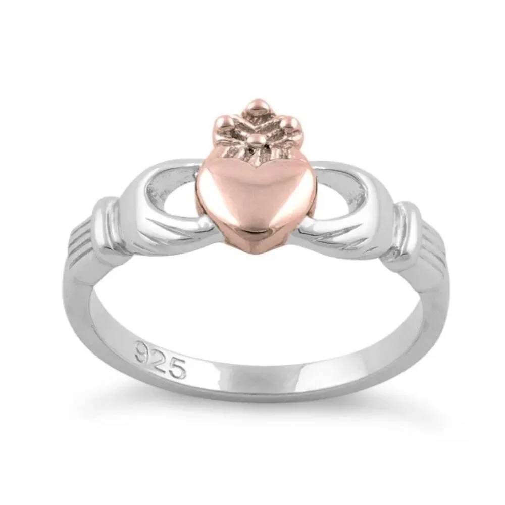 Two Tone 14k Rose Gold Vermeil Claddagh Ring New
